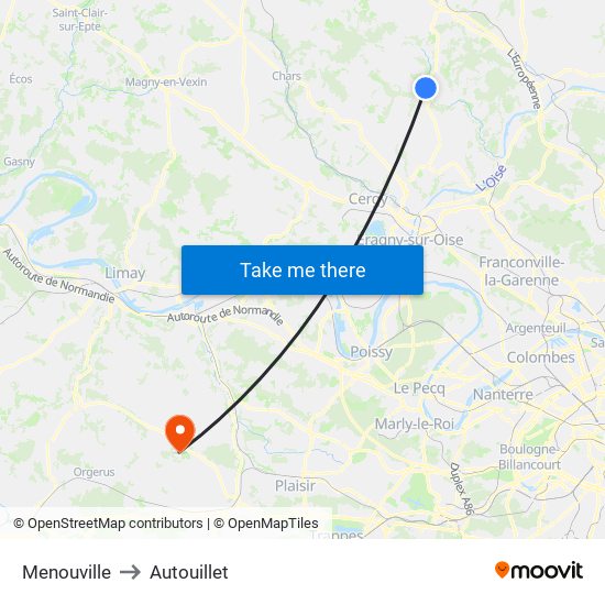 Menouville to Autouillet map