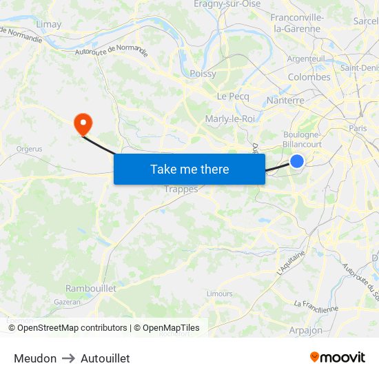 Meudon to Autouillet map