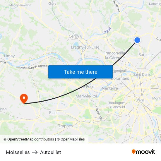 Moisselles to Autouillet map
