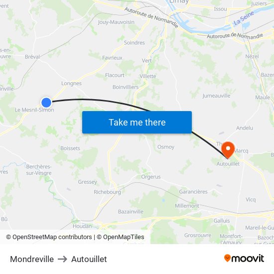 Mondreville to Autouillet map