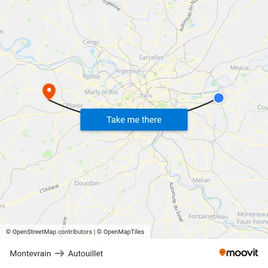 Montevrain to Autouillet map