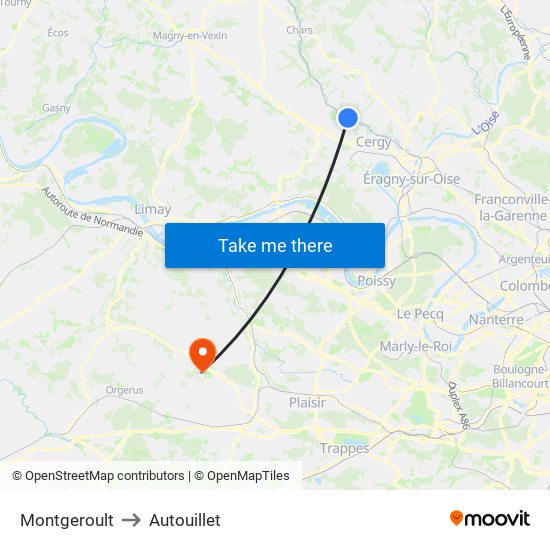 Montgeroult to Autouillet map