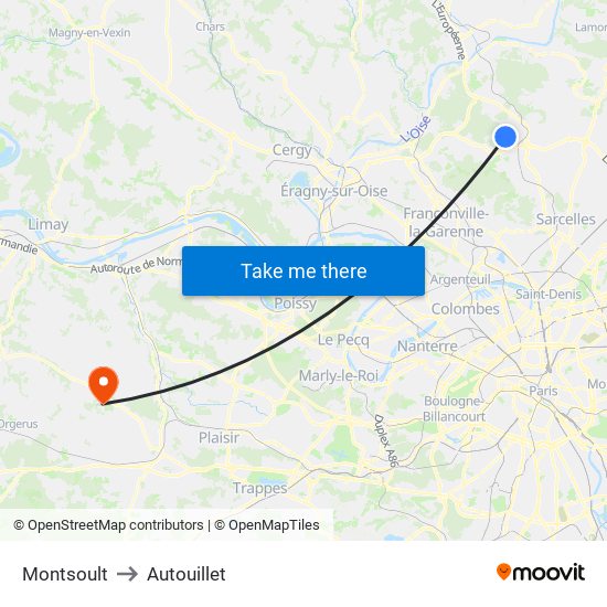 Montsoult to Autouillet map