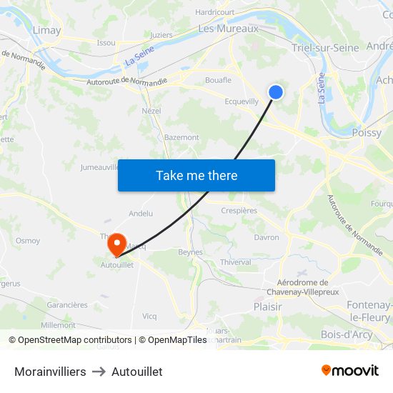 Morainvilliers to Autouillet map