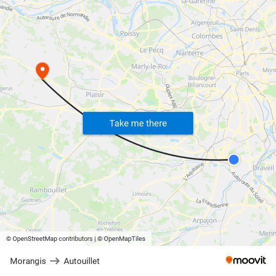 Morangis to Autouillet map