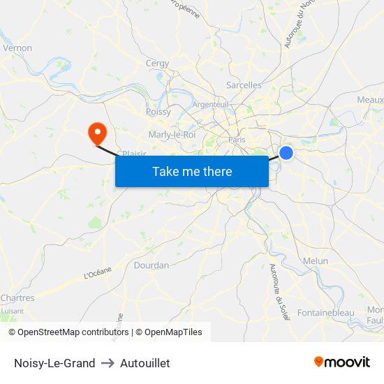 Noisy-Le-Grand to Autouillet map