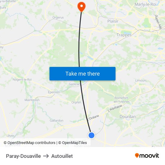 Paray-Douaville to Autouillet map