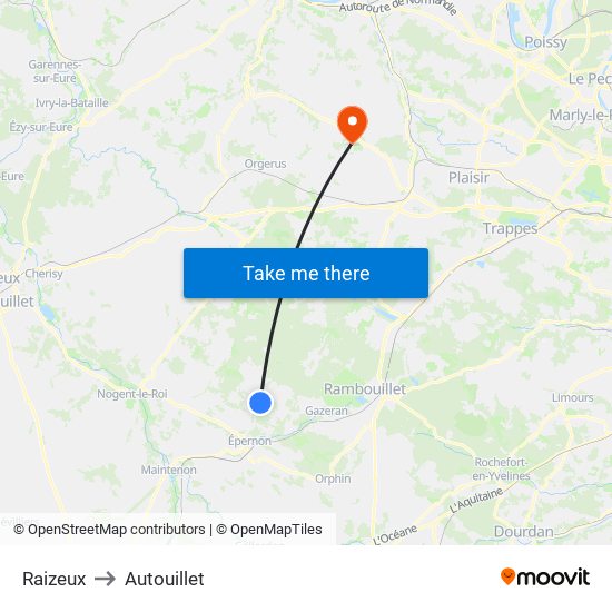 Raizeux to Autouillet map