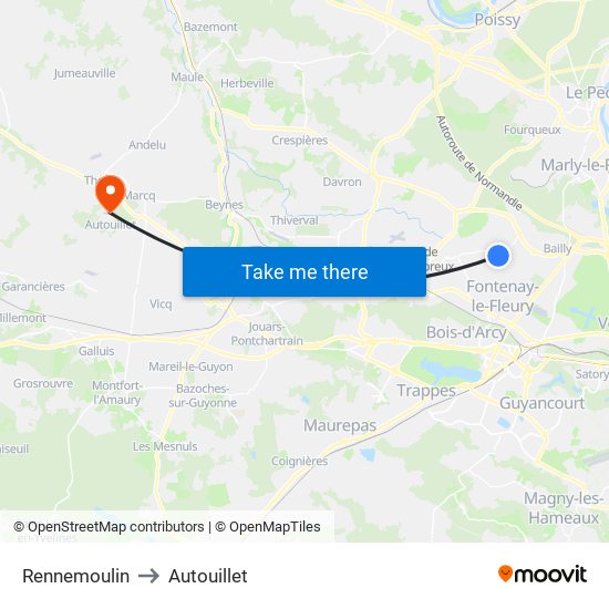 Rennemoulin to Autouillet map