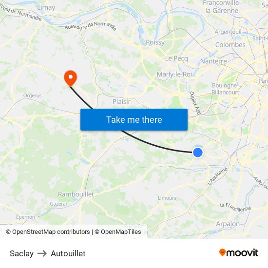 Saclay to Autouillet map