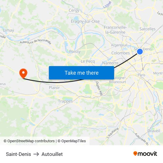 Saint-Denis to Autouillet map