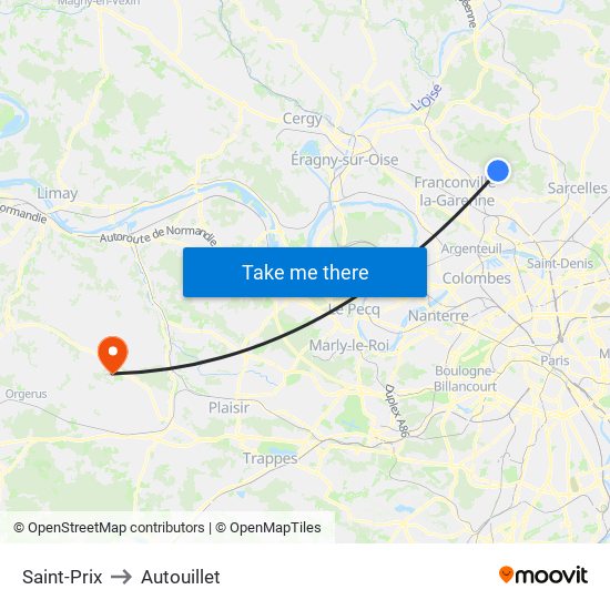 Saint-Prix to Autouillet map