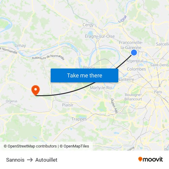 Sannois to Autouillet map
