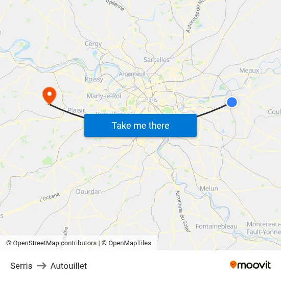 Serris to Autouillet map