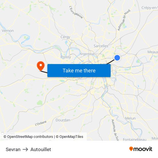 Sevran to Autouillet map
