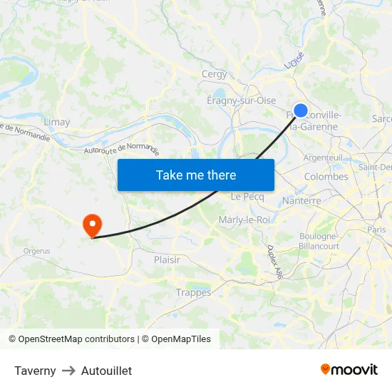 Taverny to Autouillet map