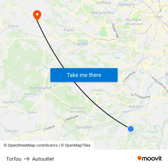 Torfou to Autouillet map