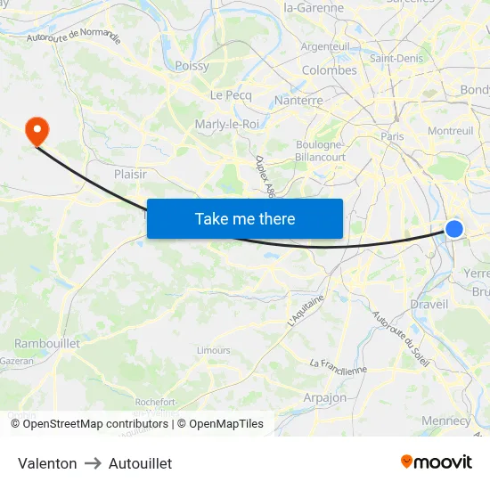 Valenton to Autouillet map