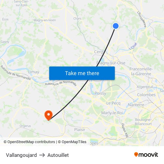 Vallangoujard to Autouillet map