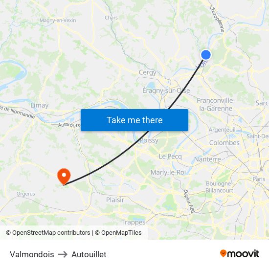 Valmondois to Autouillet map