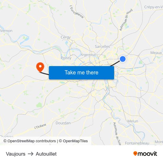 Vaujours to Autouillet map