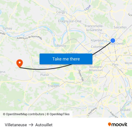 Villetaneuse to Autouillet map