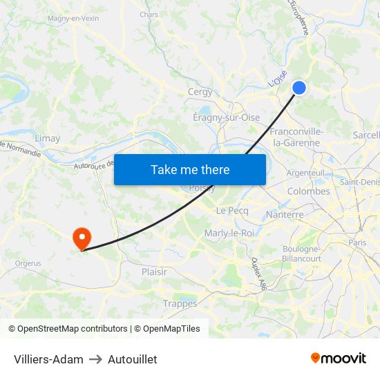 Villiers-Adam to Autouillet map