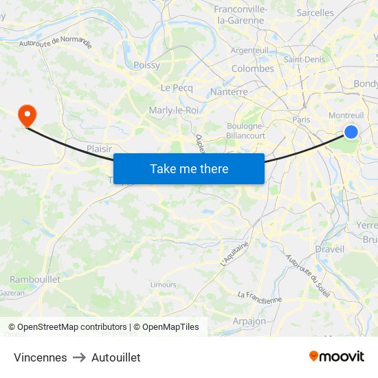 Vincennes to Autouillet map