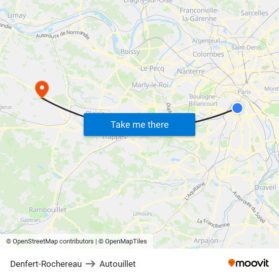 Denfert-Rochereau to Autouillet map