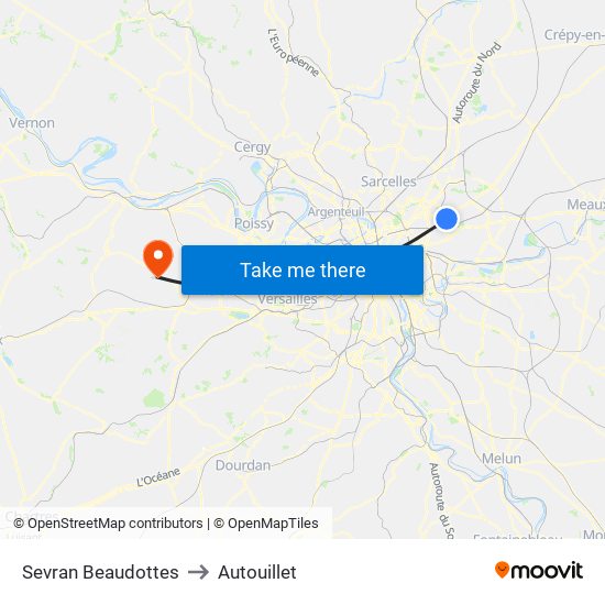 Sevran Beaudottes to Autouillet map