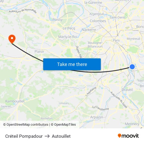 Créteil Pompadour to Autouillet map