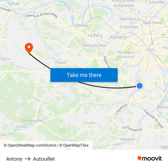 Antony to Autouillet map