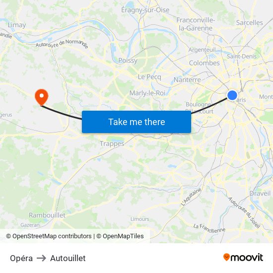 Opéra to Autouillet map