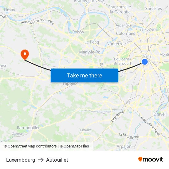 Luxembourg to Autouillet map