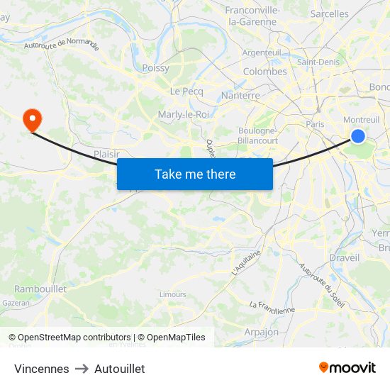 Vincennes to Autouillet map