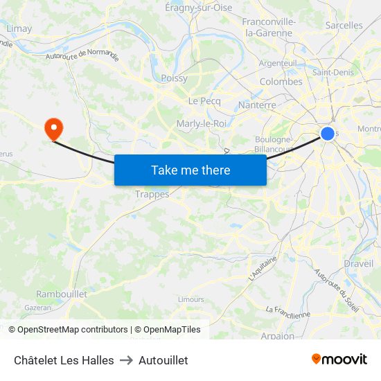 Châtelet Les Halles to Autouillet map