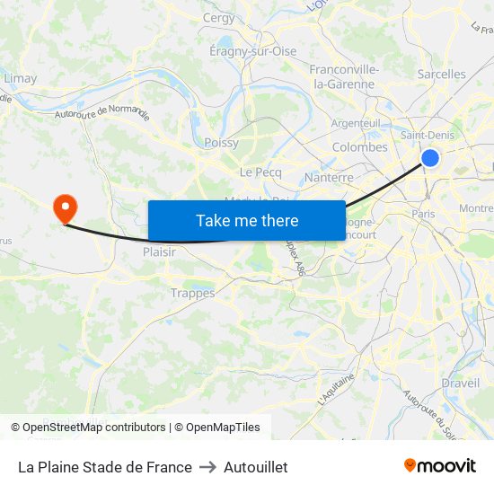 La Plaine Stade de France to Autouillet map