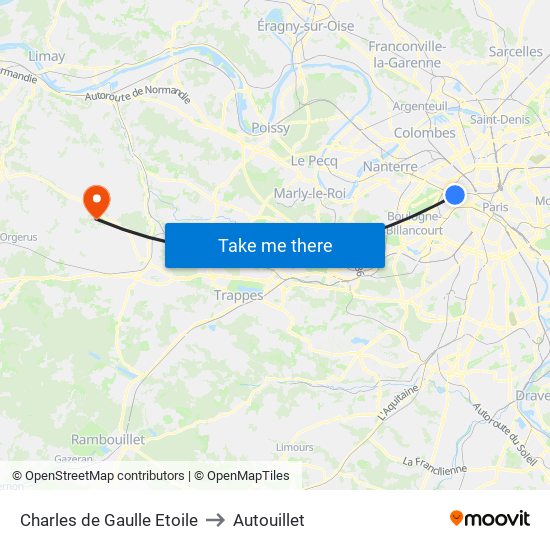 Charles de Gaulle Etoile to Autouillet map