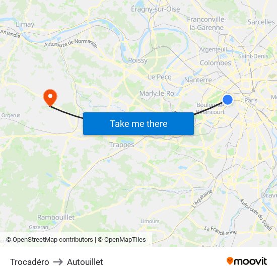 Trocadéro to Autouillet map