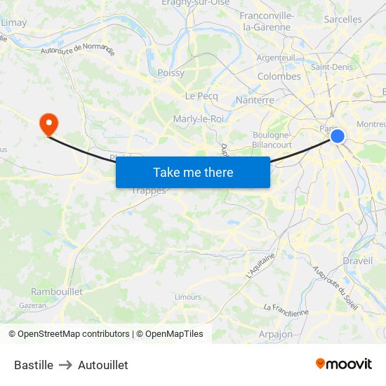 Bastille to Autouillet map