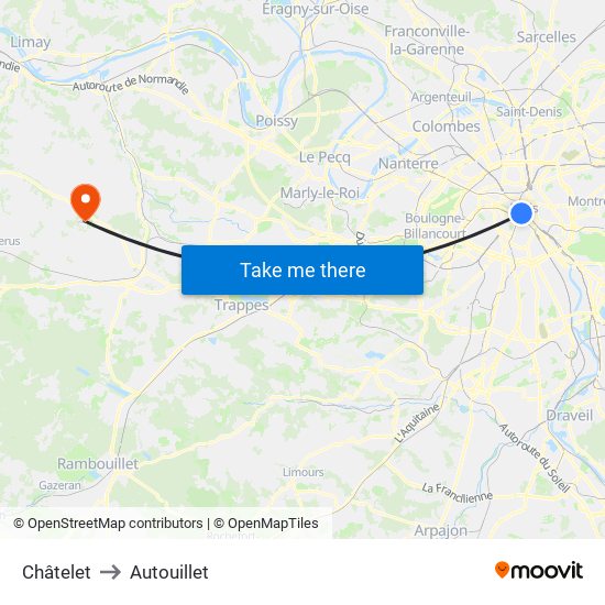 Châtelet to Autouillet map