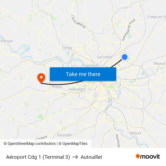 Aéroport Cdg 1 (Terminal 3) to Autouillet map