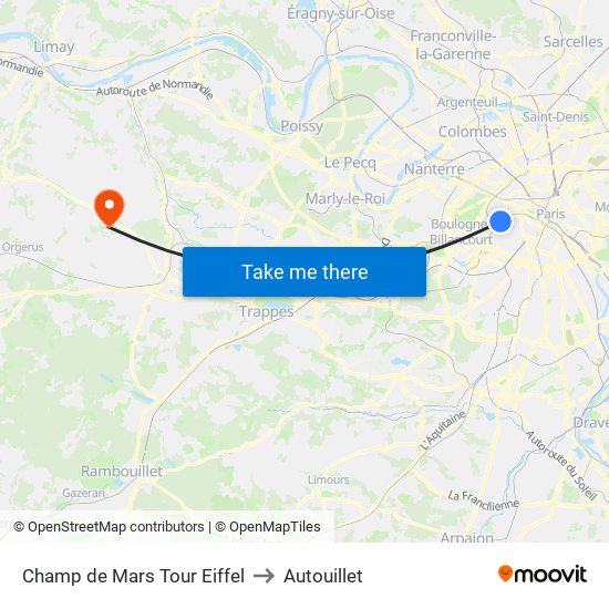 Champ de Mars Tour Eiffel to Autouillet map