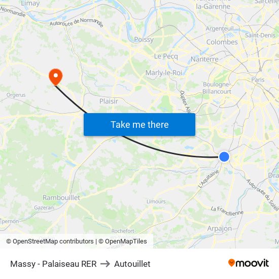 Massy - Palaiseau RER to Autouillet map