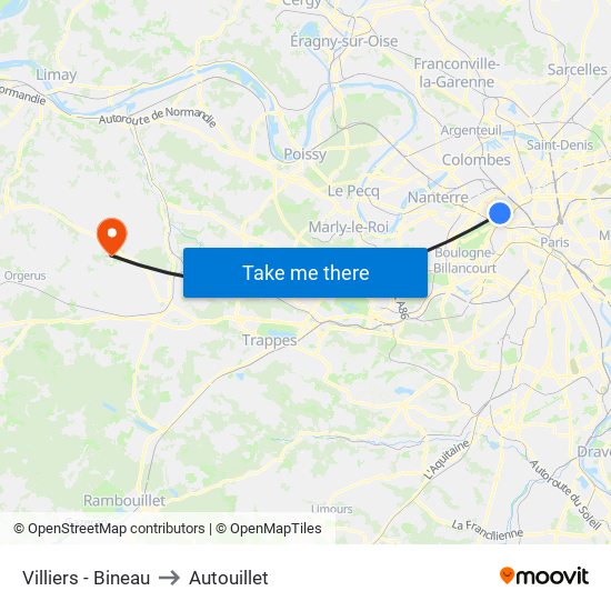 Villiers - Bineau to Autouillet map