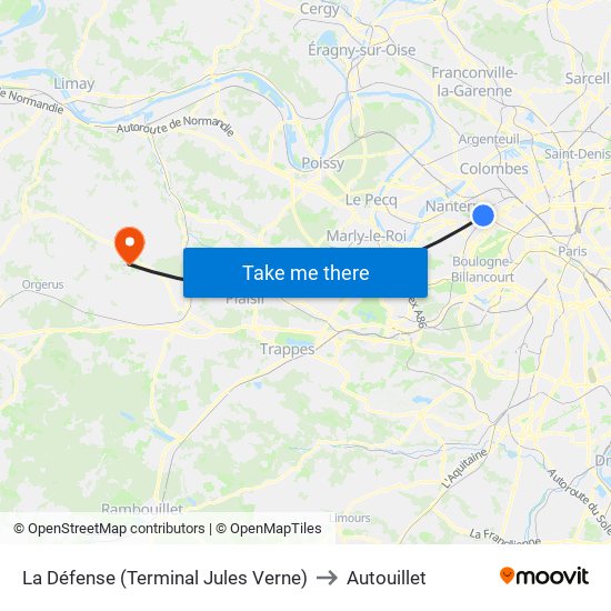 La Défense (Terminal Jules Verne) to Autouillet map