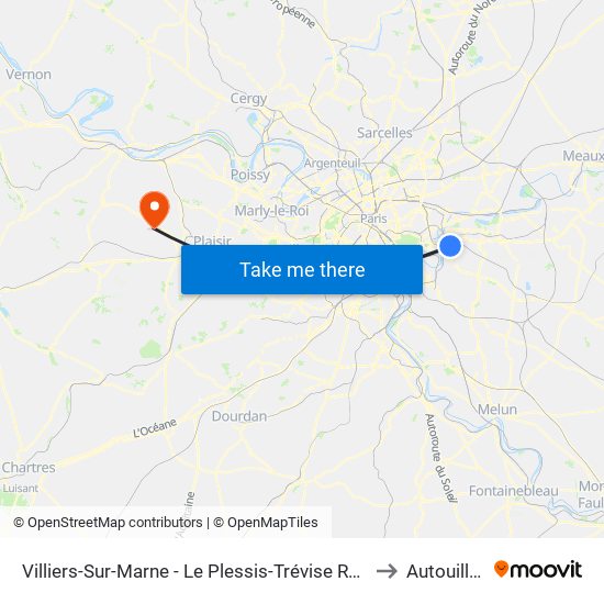 Villiers-Sur-Marne - Le Plessis-Trévise RER to Autouillet map