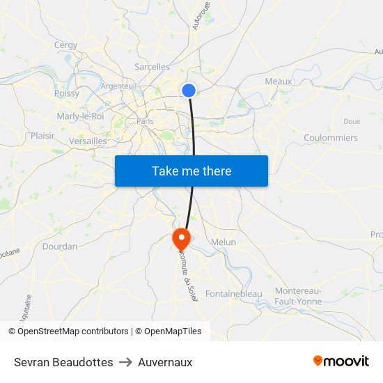 Sevran Beaudottes to Auvernaux map