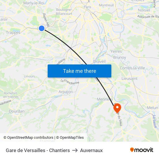 Gare de Versailles - Chantiers to Auvernaux map