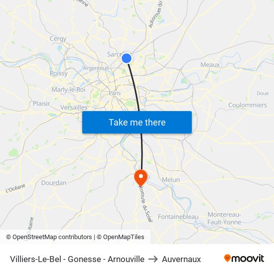 Villiers-Le-Bel - Gonesse - Arnouville to Auvernaux map